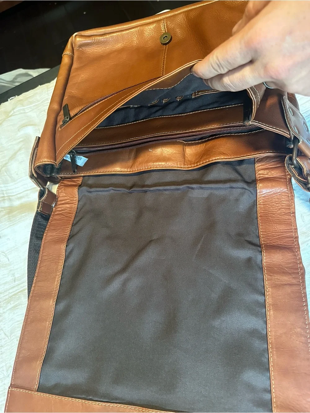 Leather Messenger Bag in Tan